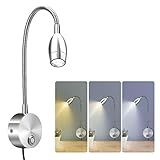 LED Leselampe Schwanenhals Lampe Bettlampe Leseleuchte mit Dimmbare 3 Farbtemperaturen 3W Bettleuchte mit Schalter Touch Switch Leselicht für Schlafzimmer Büro Schreibtisch B