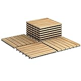 GIANTEX 10 Stück 30x30 cm Terrassenfliesen, Akazien Holzfliesen Klicksystem, Bodenfliesen Balkonfliesen Gartenfliesen zuschneidbar, Fliesen wetterfest für Aussenbereich, Holzfarbe (Gerade Muster)