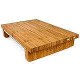 cleenbo® Schneidebrett Classic Bamboo GN mit magnetischer Messerhalterung und Edelstahl Auffangschale, Profi Holz Küchenbrett aus geöltem Bambus mit Behälter, Schneidbrett Maße: 43 x 29 x 7,5