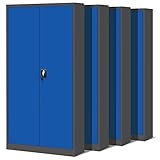 Jan Nowak 4er Set Aktenschrank C001H Büroschrank Metallschrank Stahlschrank Werkzeugschrank Stahlblech Pulverbeschichtet Flügeltürschrank Abschließbar 195 cm x 90 cm x 40 cm (anthrazit/blau)