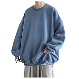 Herren-Sweatshirt mit Rundhalsausschnitt, Fleece-Futter, Winter, warm, langärmelig, lockere Passform, legere Arbeit, einfarbig, klassischer Rundhalsausschnitt, Arbeit, Freizeit, Pullover, A209_blau, M