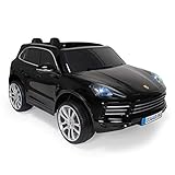 INJUSA - ElektroFahrzeug Porsche Cayenne Turbo S schwarz 12V mit Lichter und Sounds, Türen öffnen Sich und Fernbedienung App