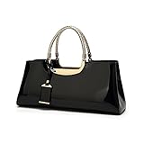 Coolives Damen Handtasche Tasche aus PU-Lackleder Henkeltasche Abendtasche Schultertasche Umhängetasche für die Hochzeit Schwarz EINWEG