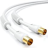 deleyCON 2m TV Antennenkabel Koaxial Kabel HDTV 4-fach Schirmung 2x Ferritkern Mantelstromfilter DVB-T DVB-T2 Radio DAB - Weiß