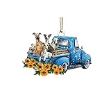 Auto Rückspiegel Ornament Anhänger Auto Hund Sonnenblumen Ornament Kreativität Auto-Charm Auto Hängende Zubehör Acryl Welpenanhänger Accessoires Dek