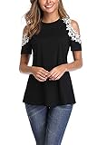 Donnalla Damen Sommer Casual Tops Spitze kalt Schulter Kurzarm Lose Bluse Shirt - Schwarz - Groß