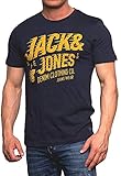 Herren T-Shirt Jack and Jones Rundhals Print Tee Regular Fit Crew Neck Top (232 Navy Blazer, M)