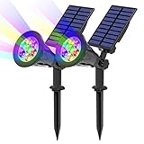 Solarleuchte Garten, T-SUN 2 Stück 7LED Solarstrahler Solar Gartenleuchte Außen mit 2-in-1 Wasserdicht Drahtlos, 7 Farbwechsel, 2 Einstellmodi, Auto-on/off(Drücken Sie zum Einschalten 3 Sekunden lang)