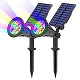 Solarleuchte Garten, T-SUN 2 Stück 7LED Solarstrahler Solar Gartenleuchte Außen mit 2-in-1 Wasserdicht Drahtlos, 7 Farbwechsel, 2 Einstellmodi, Auto-on/off(Drücken Sie zum Einschalten 3 Sekunden lang)