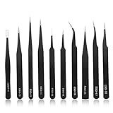Smilelove 10pcs ESD Pinzetten Kit, Präzisions Anti Statik Pinzette Set Unmagnetischer Multi-Standard-Edelstahl Pinzette Ideal für Elektronik, Schmuckherstellung, Industrie, Schw