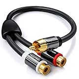 deleyCON 0,20m Audio Cinch Y-Adapter Verteiler Kabel für Subwoofer - AUX - 1x RCA Cinch Stecker zu 2x RCA Cinch Buchse - vergoldete Kontak