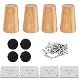 Drenky 4 Stück 8 cm Gerade Möbelfüße Holz Rund Möbelfüße Holz Dunkel Tischbeine Holz Schrankbeine Holz Mit Montageplattes, Schraubens Und Leise Gummipads Für Sofa, TV, Schrank, Bett Und T