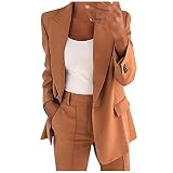 BOOMJIU Damen Blazer Sakko Langarm Elegant Leinen Sportbekleidung Mantel Locker Lang Einfarbig Revers Frauen Jacke Cardigan Damenblazer Büro Longblazer mit T