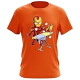OKIWOKI Iron Man Lustiges Orange Herren-T-Shirt - Tony Stark und Iron Man (Iron Man Parodie signiert Hochwertiges T-Shirt in Größe XXL - Ref : 630)