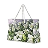 LUNLUMO Schultertasche mit weißen Lilienblüten, S