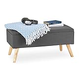 Relaxdays Sitzbank mit Stauraum, gepolstert, Holzbeine, Truhenbank Stoffbezug, HxBxT: 39,5 x 79,5 x 39,5 cm, beig