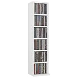 Irfora Medienregal CD Schrank DVD Regal 6 Fächer Bücherregal Aktenregal Standregal Schmal Büroregal Aufbewahrungsregal für Wohnzimmer Büro, Hochglanz-Weiß 21x20x88