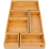 Lilly Things ANTIRUTSCH Bambus Schubladen Ordnungssystem (6 teilig, Holz) Schubladen Organizer Schubladeneinsatz Aufbewahrungsbox für Make-Up Kosmetik Schminktisch Schreibtisch Büro Bad Kü