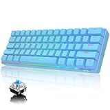 60% Mechanische Tastatur Kabelgebunden/kabellos Bluetooth 5.0 Dual-Mode-Tastatur 61-Tasten RGB Rainbow LED Hintergrundbeleuchtung USB Typ-C Gaming-Tastatur Anti-Ghosting-Tasten (Blau/Blau-Schalter)