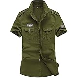 Zhoujp Freizeithemden,Sommer Herren Air Force One Workwear Kurzarmhemd Große Größe Aus Reiner Baumwolle Casual Besticktes Hemd Herren, Army Green, M