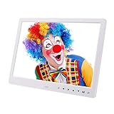 Gaeirt 12'' Digitaler Bilderrahmen, Digitaler Fotorahmen 1280 * 800 LED-Bildschirm Mit Fernbedienung 1080P Video/Musik/Foto/Wecker/Kalender/Film-Player Eingebaute Dual-Lautsprecher (16:9)(weiß EU)