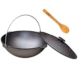 4Big.fun 22L Schwenktopf Kazan Grillwok Camping BBQ Gusseisen mit Bügel und Deckel + Kochlö