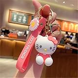 JIUDELE Niedlicher Hello Kitty Schlüsselanhänger Figur Mode Cartoon Schlüsselanhänger Dekoration Anhänger Anime Modell Spielzeug Puppen Geburtstagsgeschenk