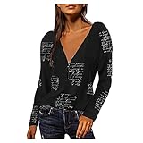 Womens Shirts Dressy Long Sleeve Casual Blouse Sexy 1/3 Zipper V Neck Letter Print Fashion Basic Tops T-Shirt Tunic Freizeit zu HauseWomen's Long S