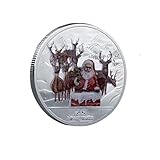 Plesuxfy Weihnachts-Gedenkmünze, 1PC Sammlermünze, Weihnachtsweihnachtsmann-Münze, Weihnachtskunst-Souvenir, Weihnachtsmann-Elch-Münze für 2021,