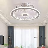 OMGPFR Stumm Deckenventilator mit Beleuchtung App und Fernbedienung Ultra dünn 18CM LED Deckenlampe Unsichtbar Ruhig 40W Dimmbar Fans Deckenleuchten für Wohnzimmer Schlafzimmer Beleuchtung,Weiß