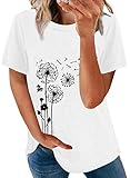 Aleumdr T-Shirt Damen Kurzarm Shirt lose Damen Löwenzahn T-Shirts Freizeit Damen Tee T-Shirt Oberteile Damen Sommer Tops Weiß XXL