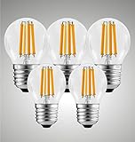 TRANGO 5er Pack E27002/5 LED Filament Birne 5 Watt 450 Lumen - 3000K warmweiß leuchtend - Ersatz für 60W Glühlampe - Glühbirne - Lampe - LED Birne in Tropfen Form mit E27 Fassung - Abstrahlwinkel 360°