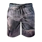 kikomia Herren Badeshorts Fantasie Pferd Kunst Druck Fantasy Badeanzüge mit Taschen White 6XL