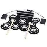 DJYD Elektrisch 9 Schlagzeug-Kit, bewegliche Praxis-Pads Doppelpedal Silikonmaterial Handrolle elektronische Drum-Sense des Angriffs, großes Geschenk for Kinder, Anfänger MEI FDWFN