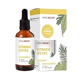 ImmuBoost® Vitamin D3 & K2 Tropfen VEGAN 50ml flüssig | 1000 I.E. Vitamin D3 pro Tagesdosis | Gut dosierbar auch für Kinder dank 5 Tropfen pro Anwend. | Vitamin D vegan | Immunsystem & CO2