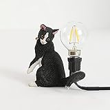 UWEL Tischlampen mit Tiermotiv, nordisches Schlafzimmer, Kunstharz, Katze, Tischleuchte, Heimdekoration, Nachtlicht, Beleuchtungskörper (Schwarz C)