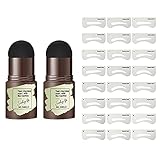 KYDA 2 Stück Augenbrauen-Puder-Stempel, Wasserdichtes Brow Shaping Stamp Kit mit 24 Augenbrauen-Styling-Modus-Karte, Natürliche Langanhaltende Makeup Brauenpuder, Hair Line Powder - Hellb