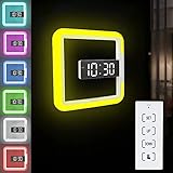 EUNEWR LED-Wanduhr Quadratische Fernbedienung Leise,7 Farben Digitale Wanduhr,Multifunktions LED-Licht Wanduhr,Digitaluhr Wand Nachtlicht mit Temperaturanzeige für Home,Office,Mall,Schul dek