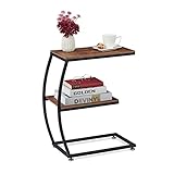 Relaxdays Beistelltisch, 2 Ablagen, C-Form, Industrial Design, Sofatisch Metall & Holzoptik, HBT: 57,5x47,5x25 cm, b