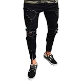 Skinny Jeans Herren Zerrissen Destroyed Denim Hosen Mit Löchern Stretch Männer Slim Ripped Jeans Lässige Hose Kaputte Röhrenjeans Zerstört Jeanshosen Mit Reiß