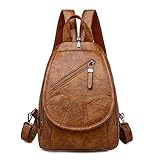 GEEKEN Damen Leder Rucksack, Damen Brust Tasche, Reise Rucksack, Schul Tasche, M？Dchen Handtasche-Karamell Farb