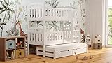 Children's Beds Home - Massivholz Dreifach-Etagenbett Noah - Für Kinder Kleinkind Junior - Größe 200x90, Farbe Weiß - Rosa, Schublade Zwei Kleine Matratze 10 cm Schaumstoff/Kokosfaser M