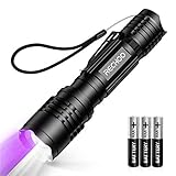 2 in 1 LED Taschenlampe, RECHOO UV Lampe mit Schwarzlicht und Weißes Licht, Extrem Hell Wasserdicht Taschenlampe mit 3 AAA Batterie, 4 Modi 395 nm UV Licht Detektor für Banknoten, Urin von H