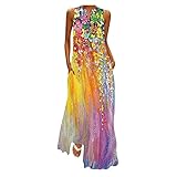 LOPILY Damen Kleider Schmetterling Druckkleid Hippie Lange Tunika Kleid Große Größen Bunte Abendkleider Elegant Cocktailkleid Sexy V-Ausschnitt Maxikleid für Hochzeitgast bis Gr.48