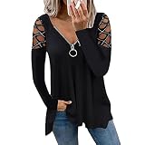 Damen V-Ausschnitt Einfarbig Hohle äRmel Casual Tops Damen T-S
