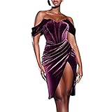 LINYOUY Abendkleid Cocktailkleid Elegant Lange Samtkleid Kurzarm V Ausschnitt Asymmetric Hem sexy figurschmeichelndes Brautkleider Partyk