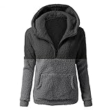 GFGHH Kapuzenpullover Damen Teddy-Fleece Mantel Farbblock Hoodie Plüsch Sweatshirt Oversize Warm Plüschjacke Cardigan Kapuzenjacke mit Taschen Sherpa Frauen Übergangsjacke Lose Langarm Lässige Outw