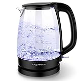 Aigostar Adam - Wasserkocher Glas 1,7 Liter mit LED-Beleuchtung, 2200 Watt, Borosilikat Glaswasserkocher mit Kalkfilter, Edelstahl Heizelement, Abschaltautomatik Trockenschutz, BPA frei, Schw