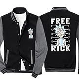 QWEIAS Unisex-Baseballjacken für Rick und Morty Varsity-Jacken Lässige Sweatshirts Cardigan Frühling Herbst Mäntel Tops für Männer Frauen-Black||L