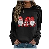 Weihnachten Rundhals Pullover Damen Casual Sweatshirts Herbst Winter Sport Langarmshirt Damen Langarm Weihnachtspullover Santa Rentier Elch Druck Oversize Pullover Weihnachtspulli Sweater Blusen Top
